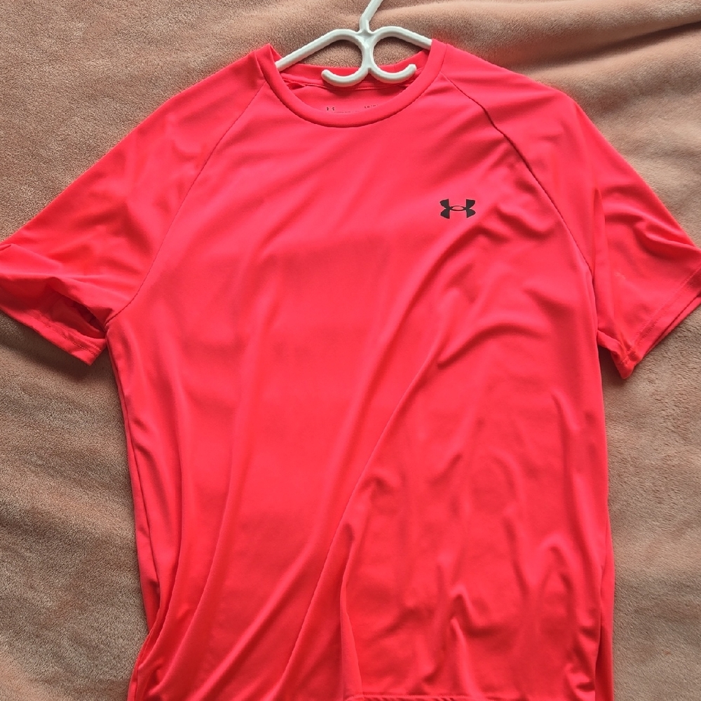 Under Armour Coral-Pink Athletic Shirt with Black Logo